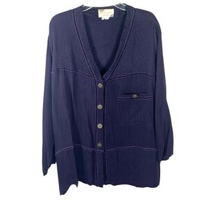 Earth Song women’s purple v neck button down velvet trim top size 22W